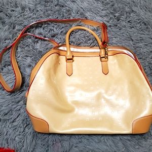 Cream patent dome bag